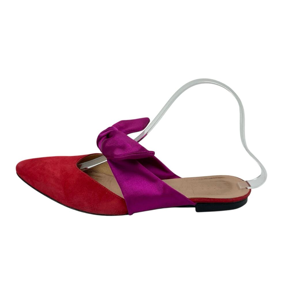 Vero Cuoio Marco Purple Red Bow Accent Slip On Pointed Toe Flats Sandals US 7.5